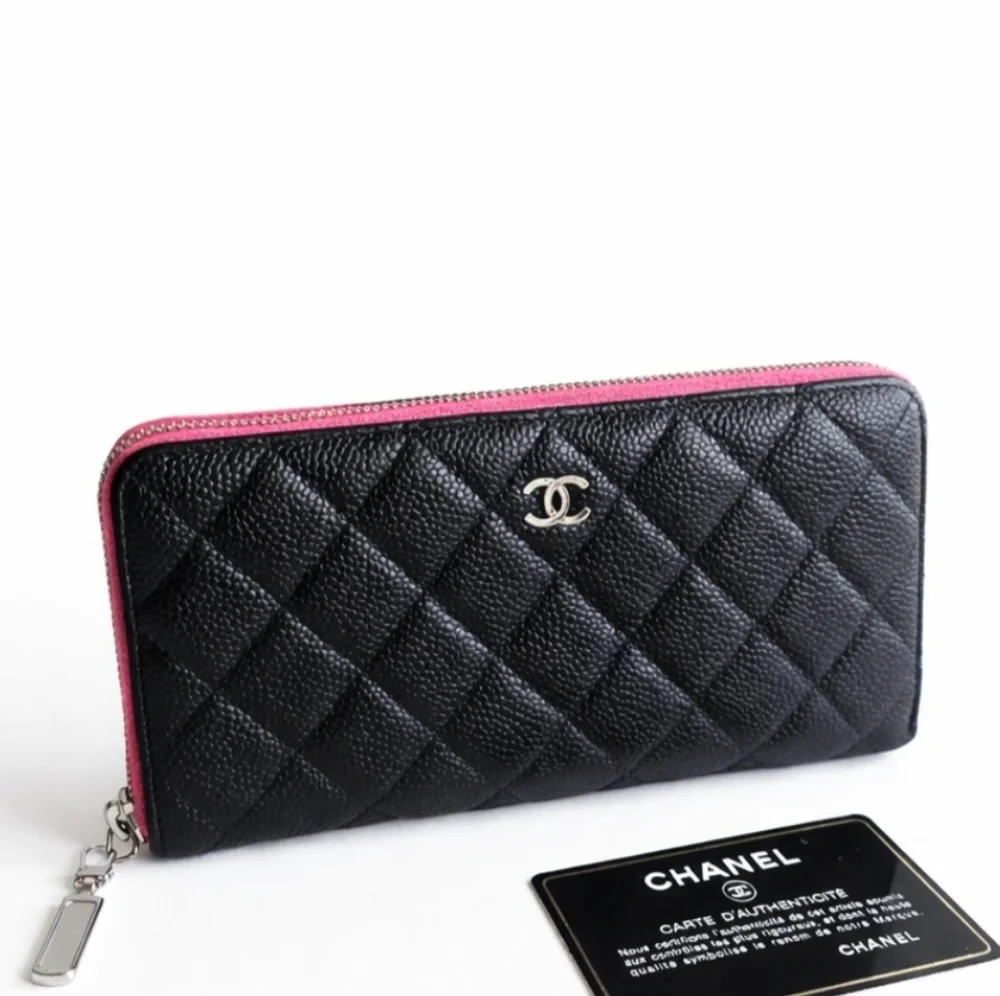 Chanel Black Caviar Quilted Zip Around Long Wallet